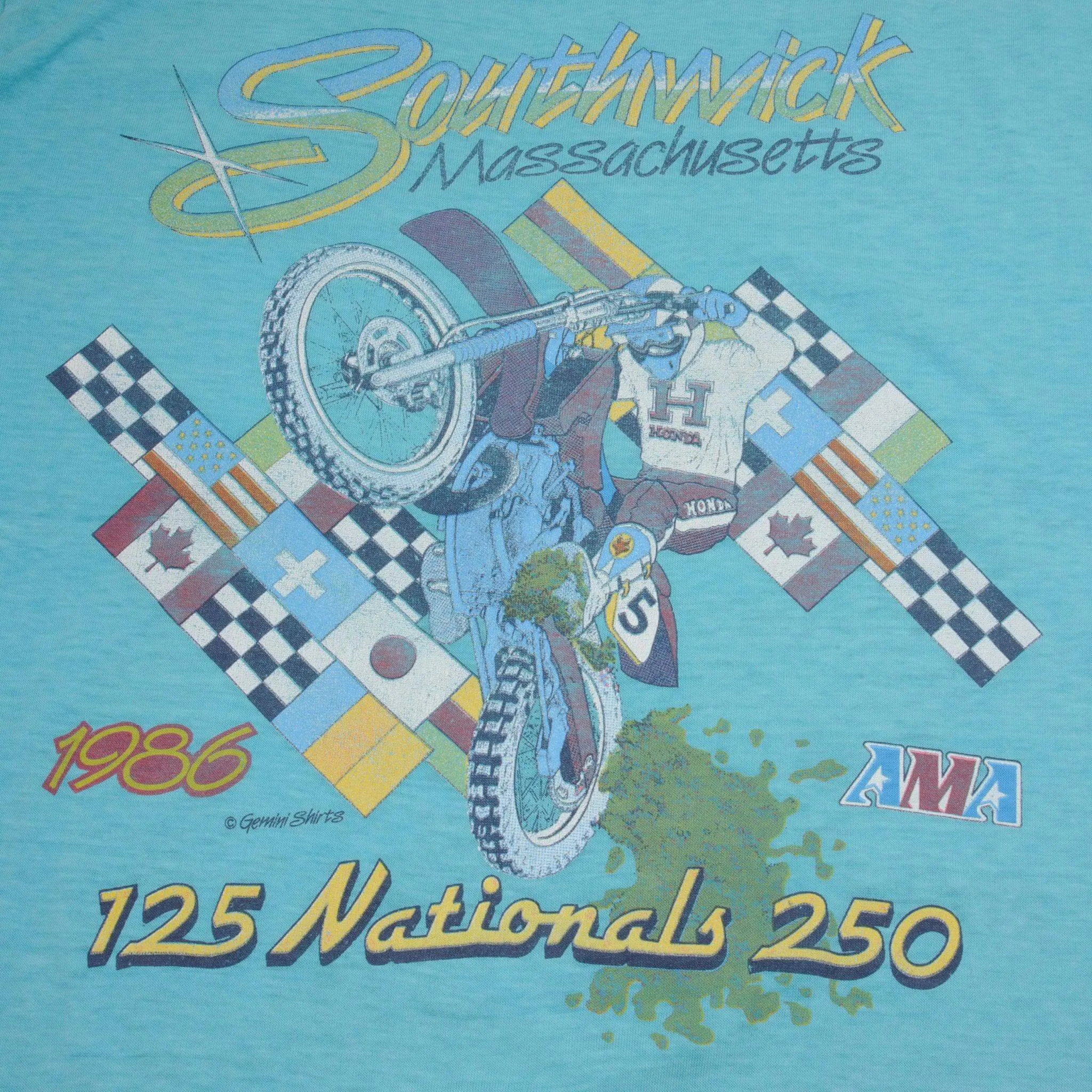 VINTAGE AMA SOUTHWICK MA 125 NATIONALS 250 TEE SHIRT 1986 MEDIUM MADE USA