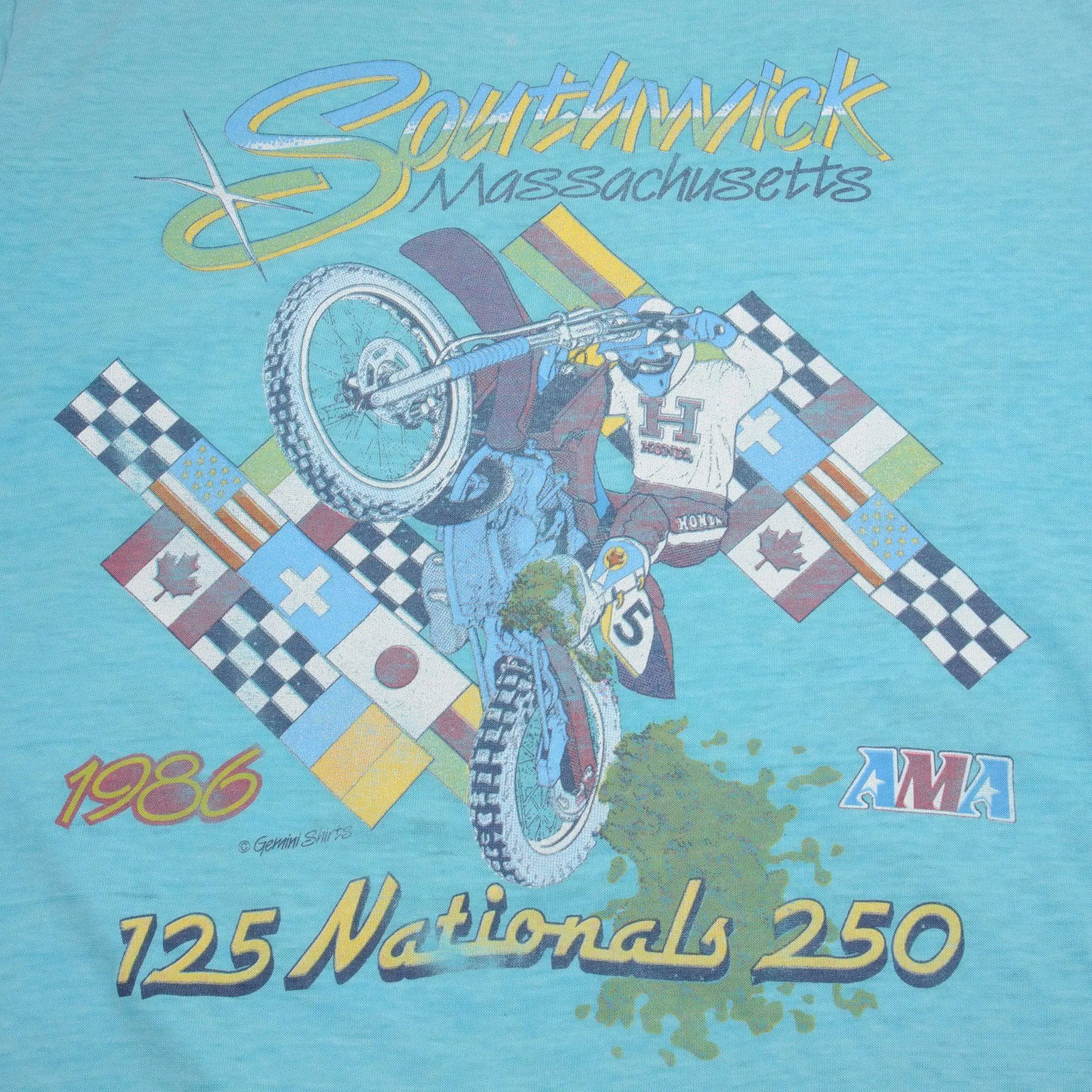 VINTAGE AMA SOUTHWICK MA 125 NATIONALS 250 TEE SHIRT 1986 MEDIUM MADE USA