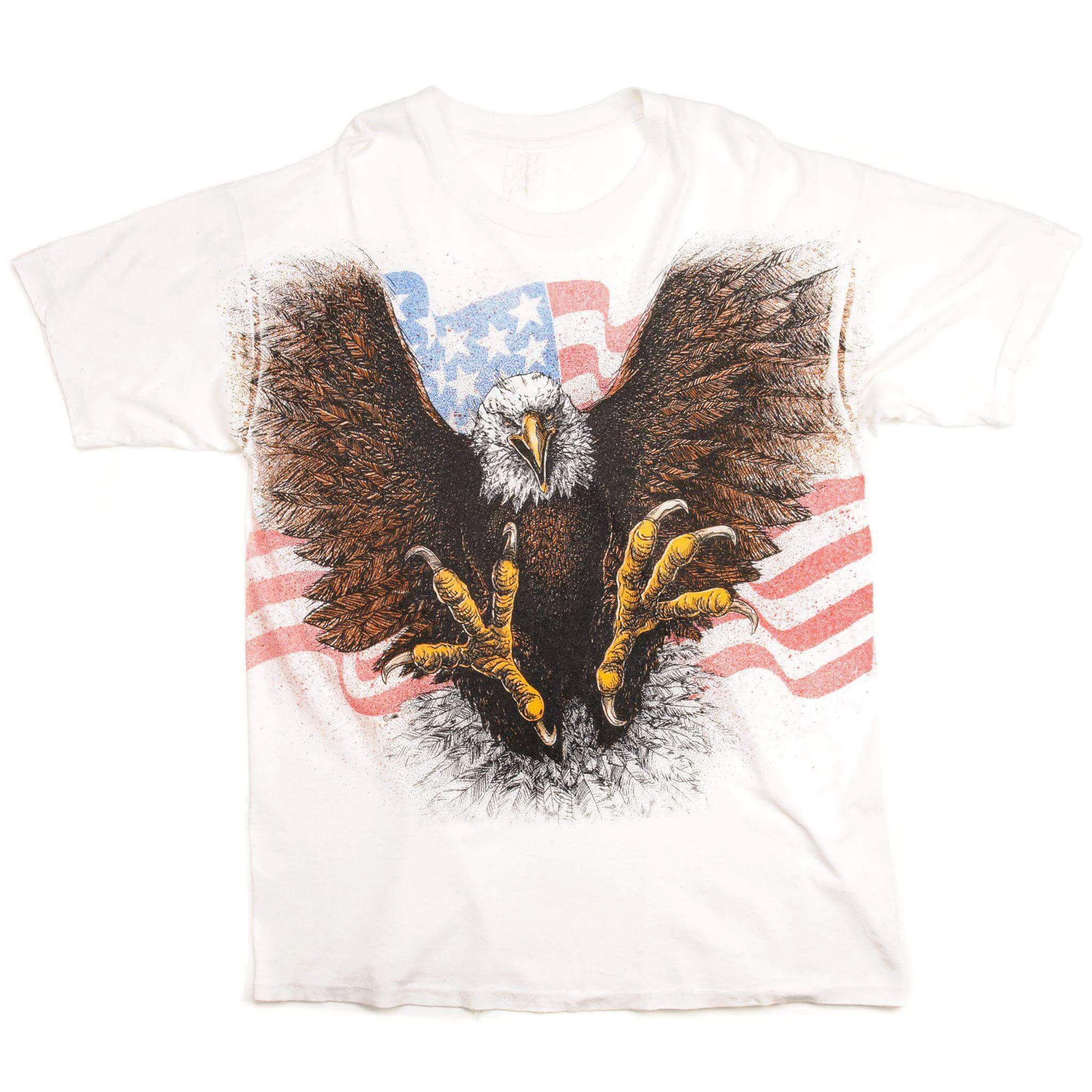 VINTAGE BALD EAGLE AND AMERICAN FLAG ALL OVER PRINT TEE SHIRT SIZE XL