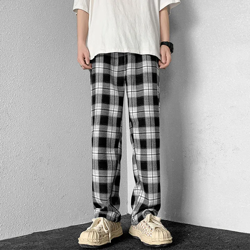 Vintage Black and White Plaid Casual Pants