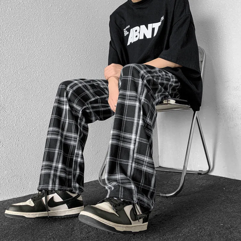 Vintage Black and White Plaid Casual Pants