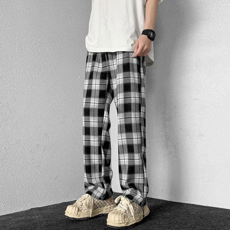 Vintage Black and White Plaid Casual Pants