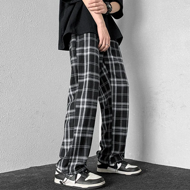 Vintage Black and White Plaid Casual Pants