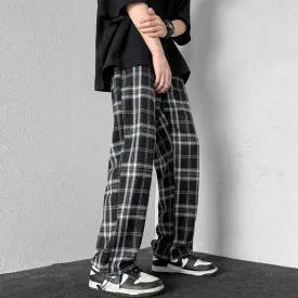 Vintage Black and White Plaid Casual Pants