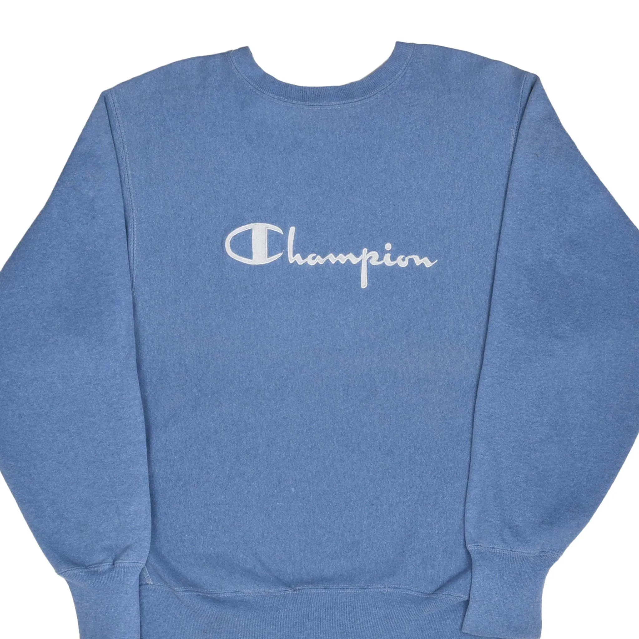 VINTAGE CHAMPION REVERSE WEAVE SPELLOUT BLUE SWEATSHIRT 1990S LARGE MADE IN USA