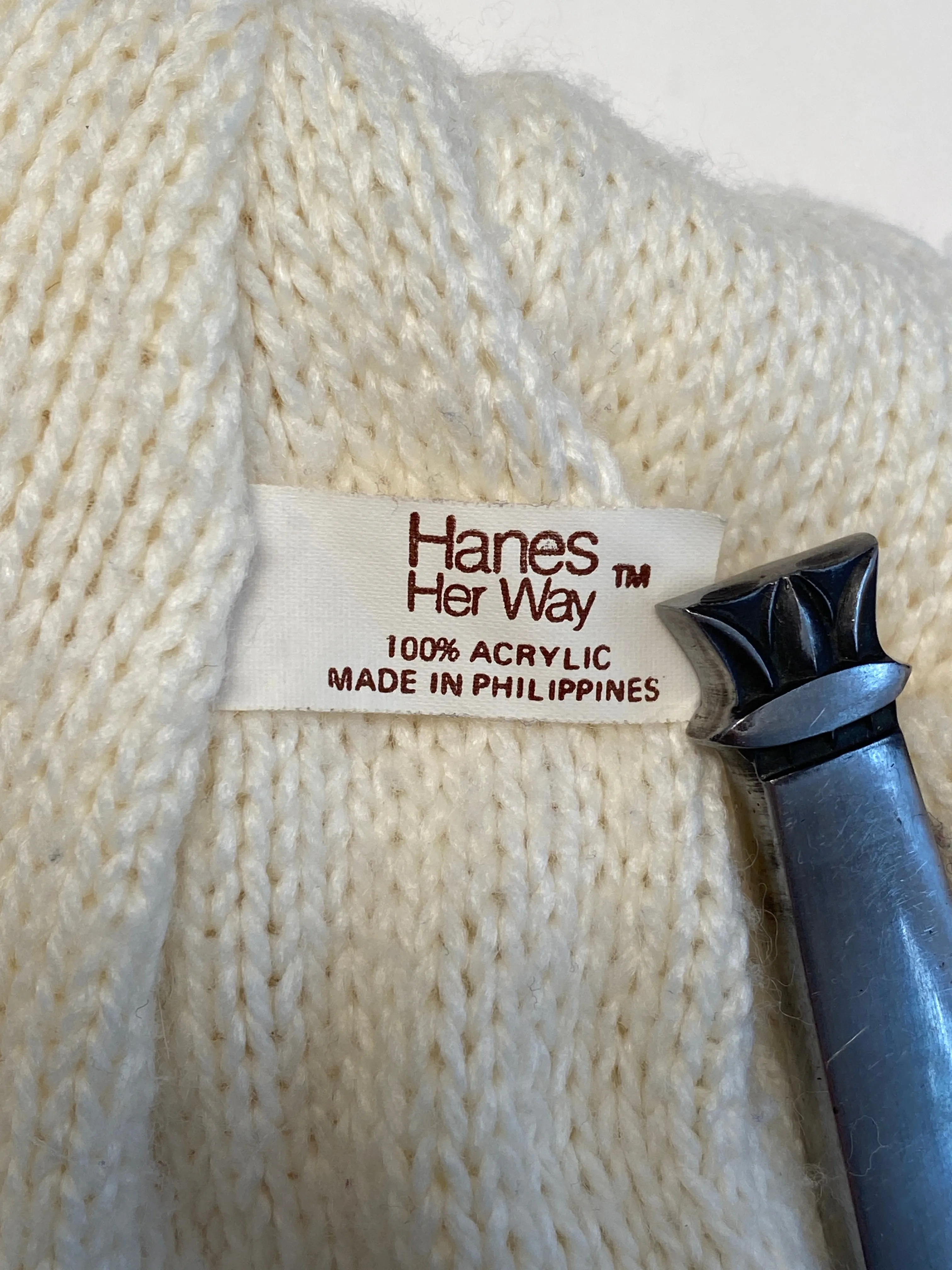 Vintage Chunky Knit Hanes Her Way Cream Beanie Winter Ski Hat