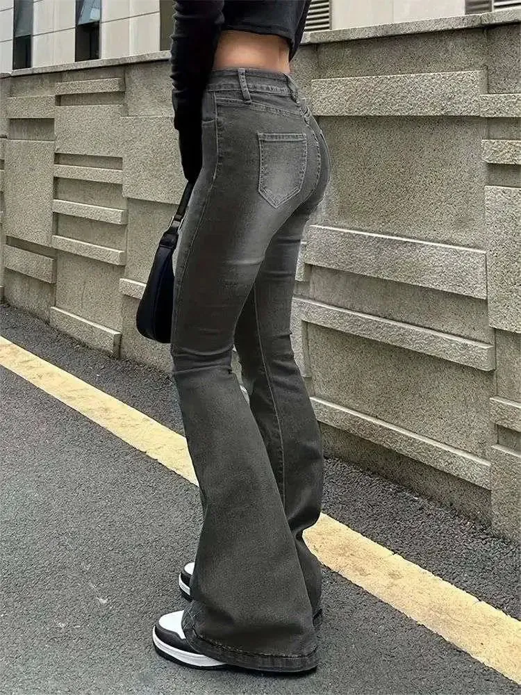 Vintage High Waist Flared Gray Jeans