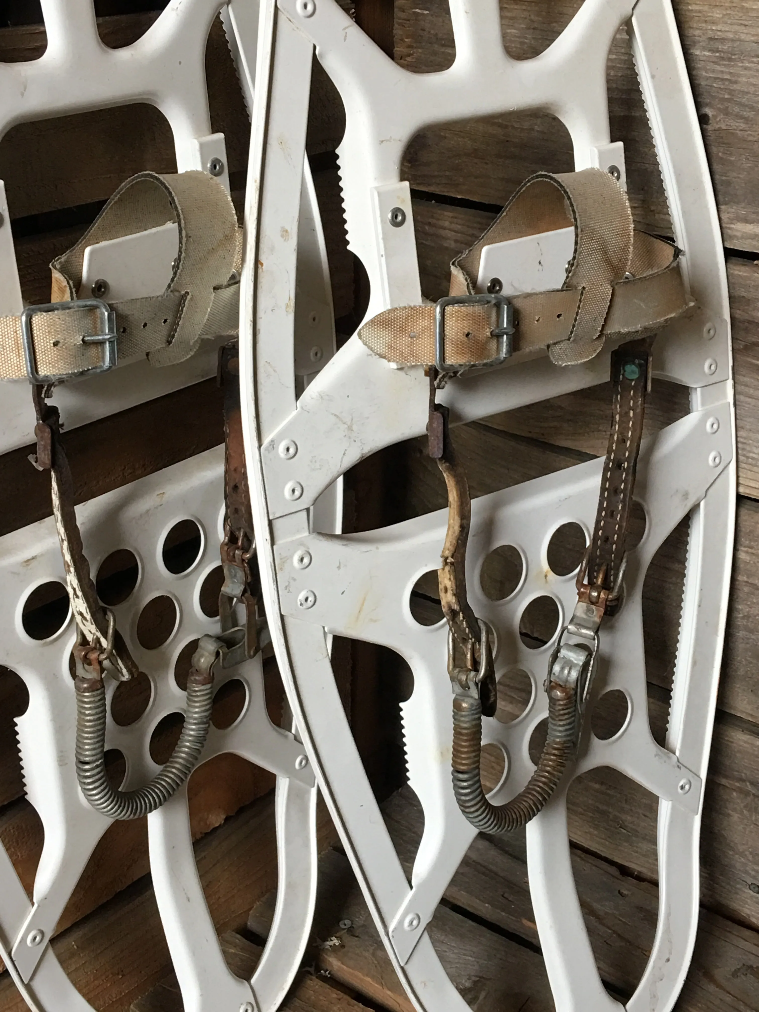 Vintage Metal Snowshoes - White