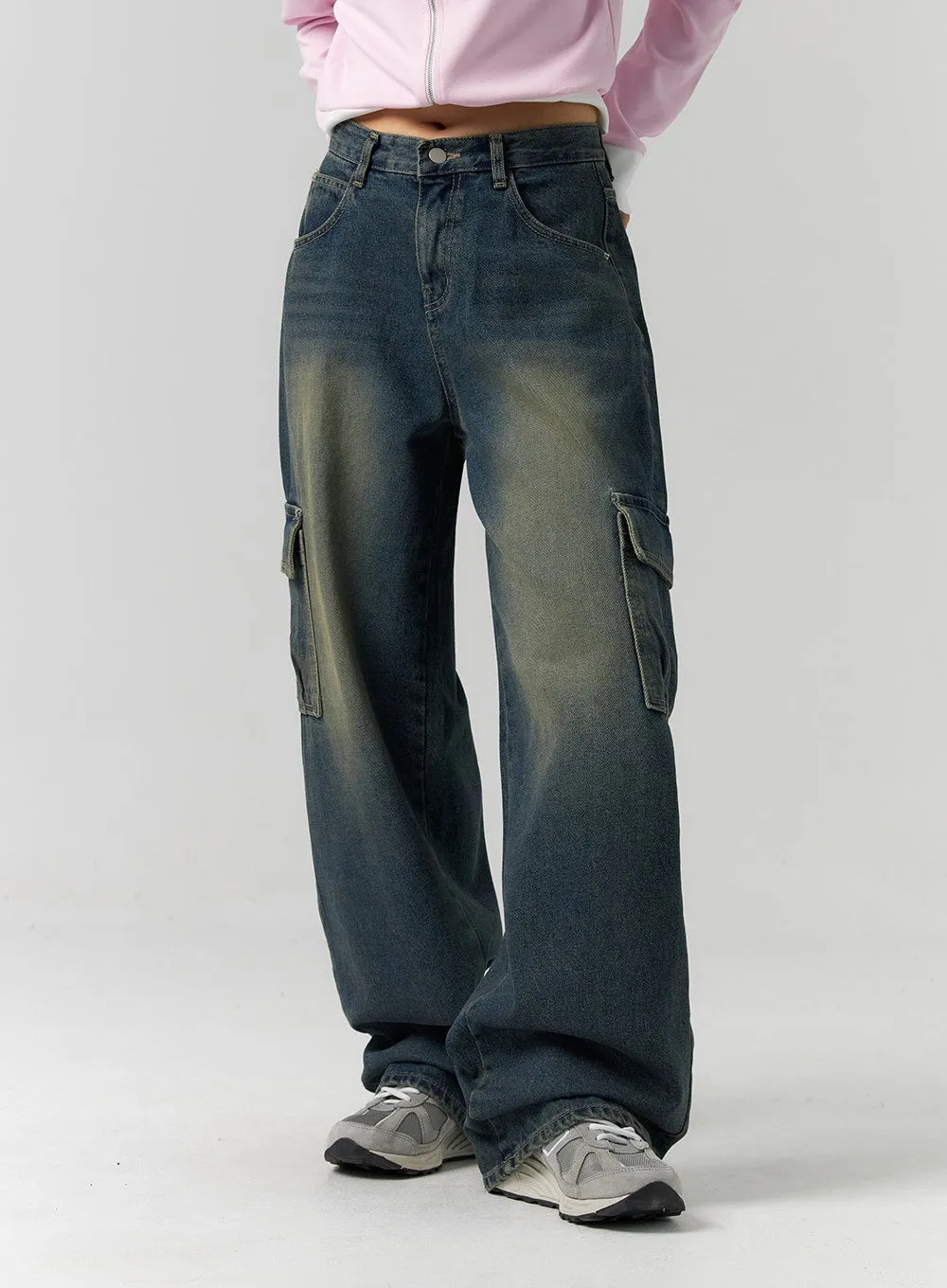 Vintage Wash Cargo Jeans CS314