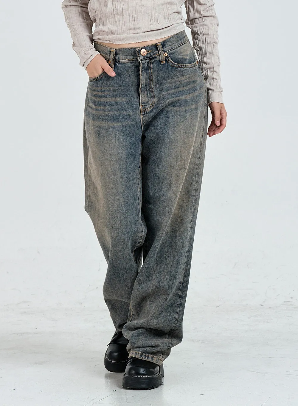 Vintage Washing Wide Pants Unisex CO11