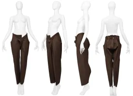 VIVIENNE WESTWOOD & MALCOLM MCLAREN WORLD'S END MENS BROWN STRIPED ASYMMETRICAL "SHARK" PANTS AW PIRATE COLLECTION 1981-82