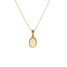 White Opal Pendant with Engraving and Milgrain Details in 14K Yellow Gold