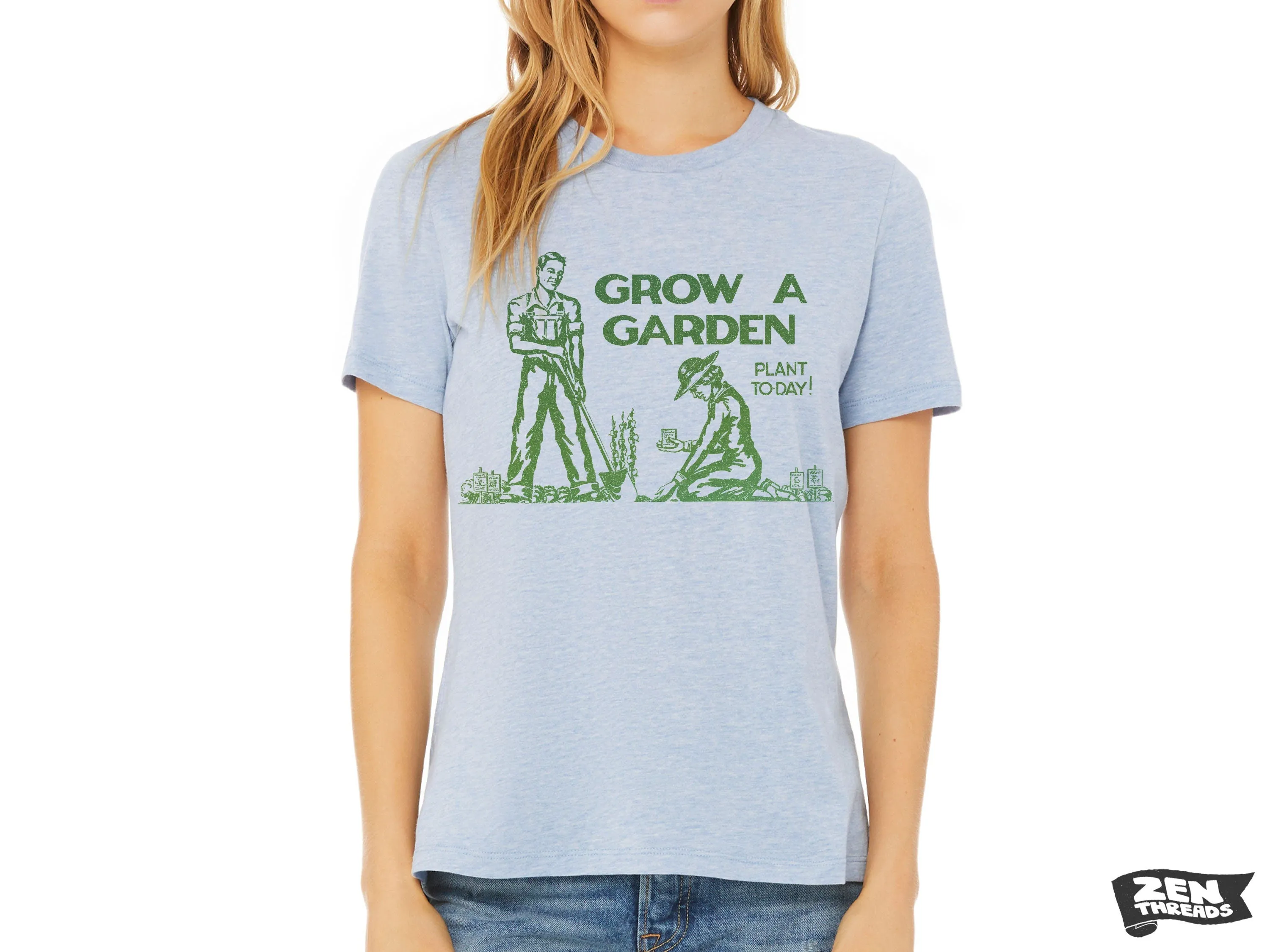 Womens GROW A GARDEN eco soft printed ladies relaxed crew tee nature lover outdoors gardening farmer plants trees grow your own food top